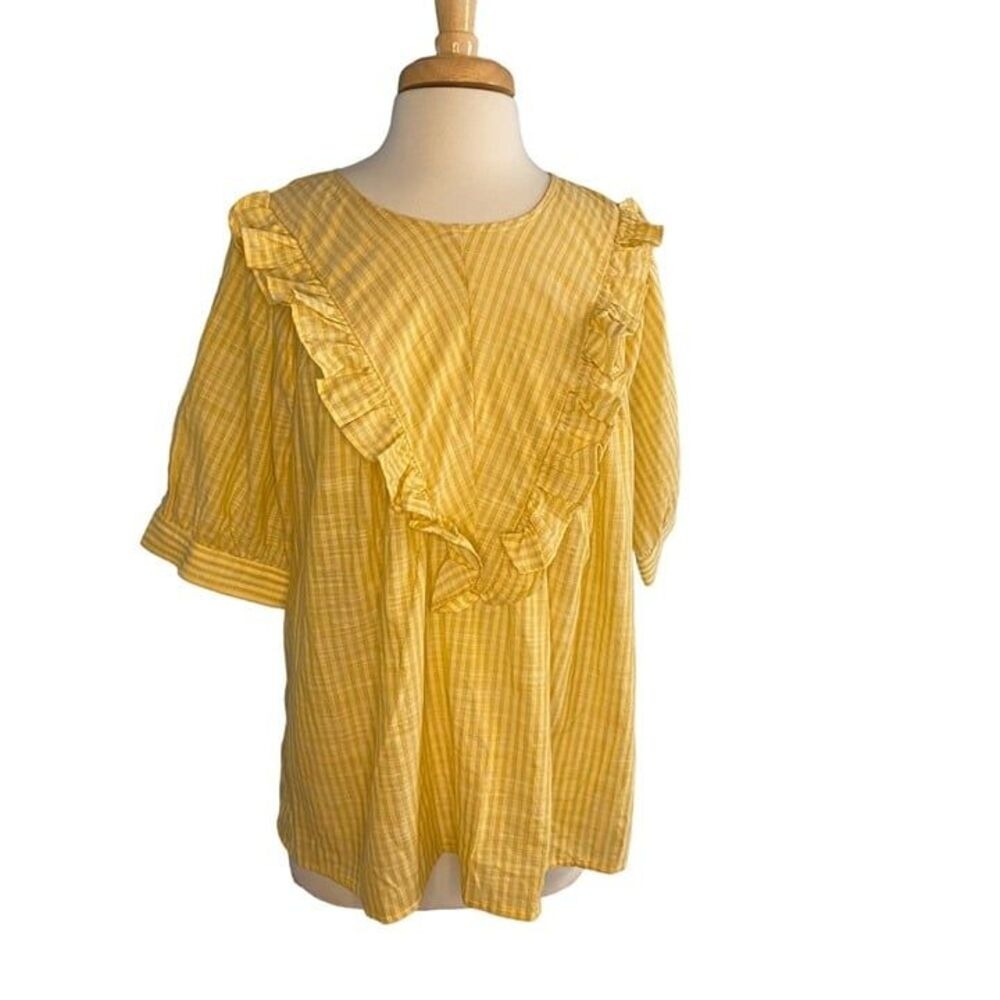 Terra & Sky Yellow Striped Ruffle Woven Blouse 0X 14W T532100028322S
